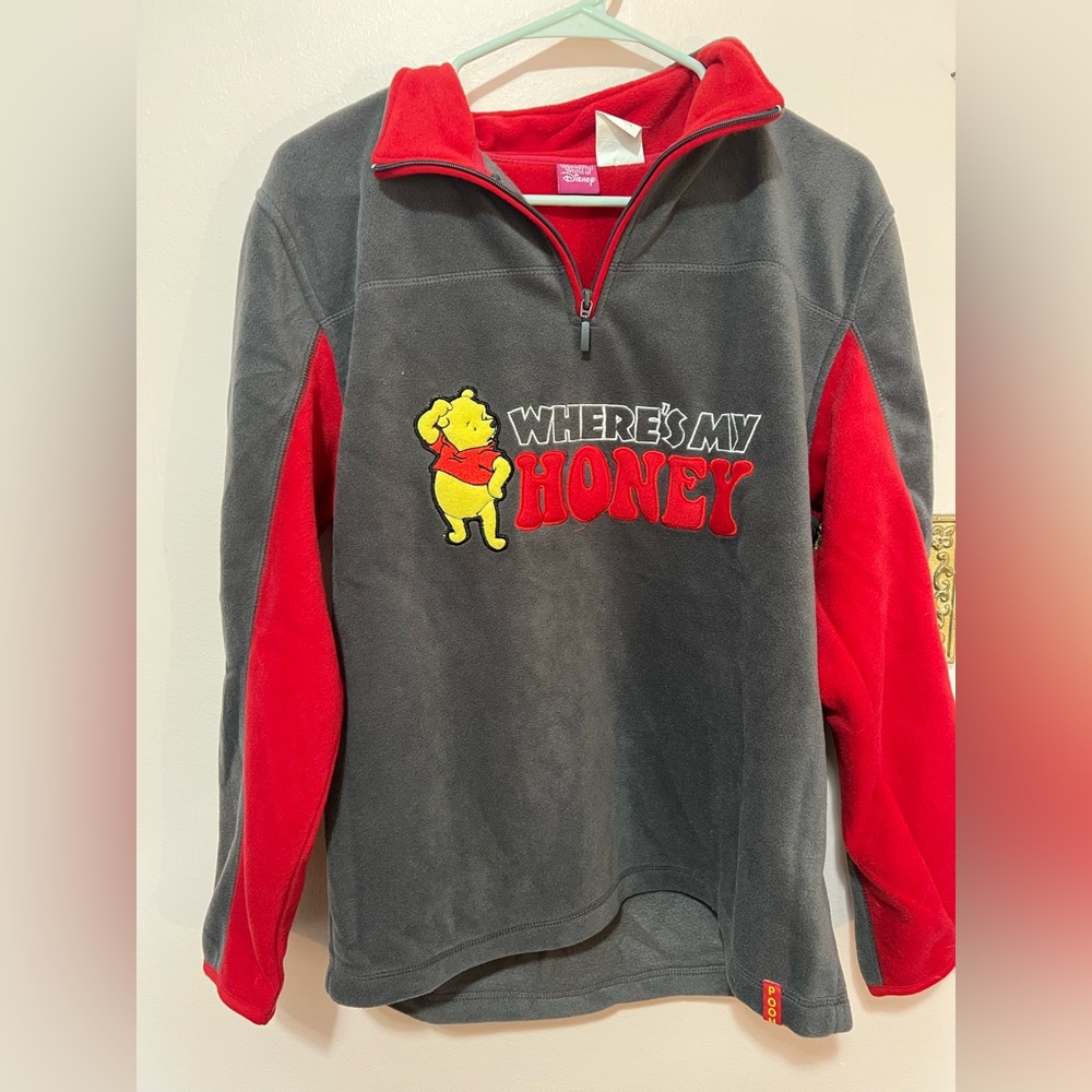 Vintage 90s Disney Pooh Where's My Honey  3/4 Zip Fleece Like Pullover Shirt